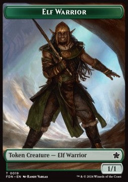 Elf Warrior Token (G 1/1) // Raccoon Token (G 3/3)⁣ - Magic: The Gathering Foundations: Tokens⁣ (Token)⁣ [T 19/20]